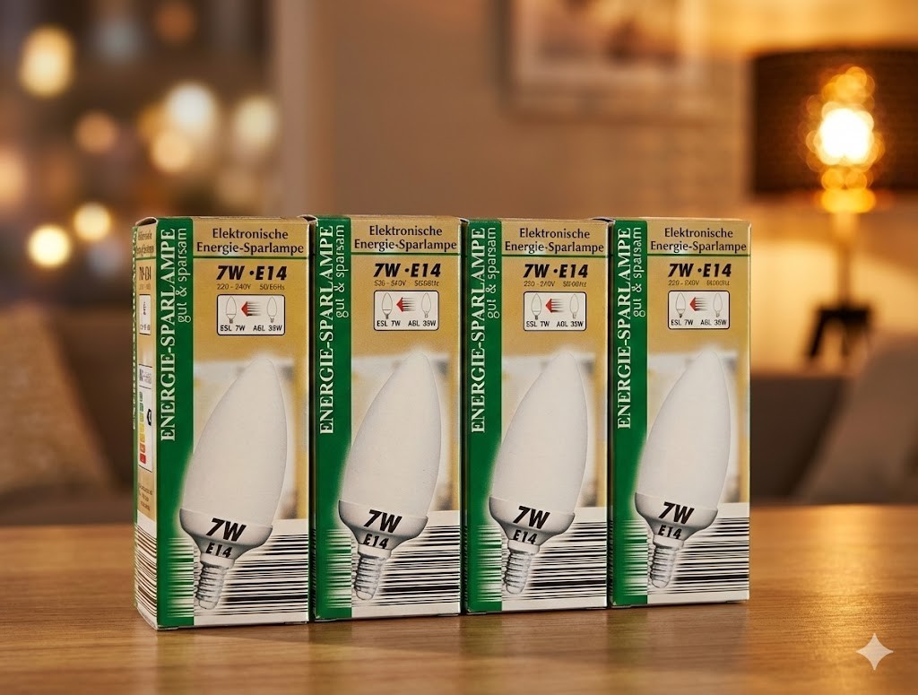 Energiesparlampen 7W E14 4er Pack – Sparsam, Warmweiß, Energiesparlampe